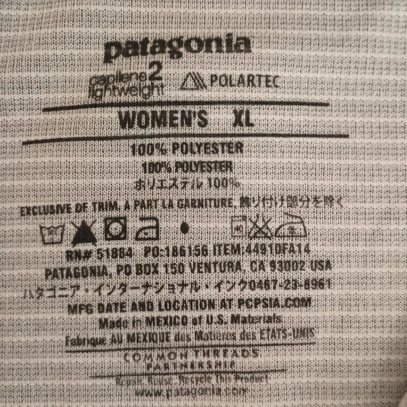 Patagonia Women’s Capilene 2 Top 1/2 Zip Black White Stripe Pullover Size XL - Picture 9 of 15